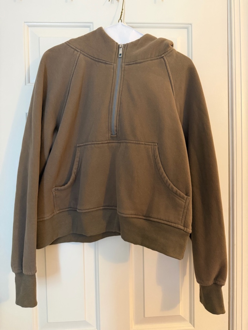 Women's Half-Zip Hooded Sweatshirt in Taupe